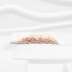 Stylish 7.5 cm wooden matches with pale pink heads, longer matches for candles, fireplaces, and fire pits as a decorative accessory or gift.