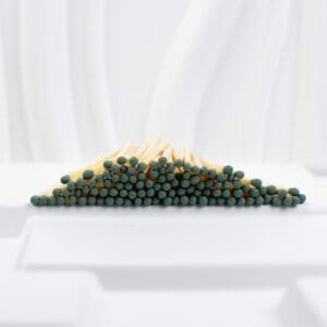 9.5 cm Wooden Matches – Sage Green Tips 9.5 cm long wooden matches with sage green heads for candles, fireplaces, barbecue, and fire pits, safe and stylish home matches.
