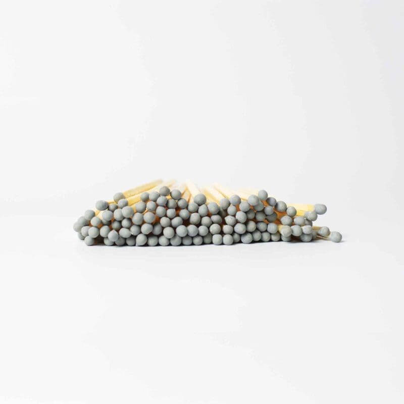 4.8 cm Grey Head Matches Elegant grey head matches in a glass jar, stylish 4.8 cm match set for candles and fireplace, minimalist grey matches as a decorative gift