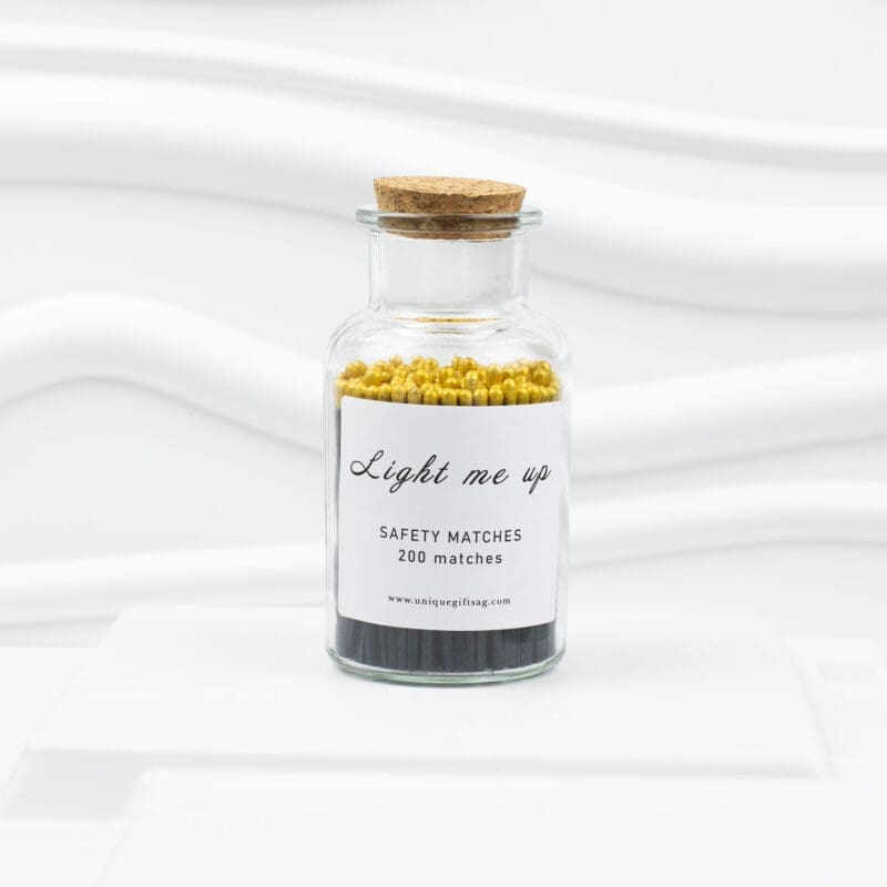 Light-Me-Up-Glass-200-7.5-cm-Black+Gold-Tip Glass Bottle Matches – 200 pcs, 7.5 cm, Black + Gold Tips