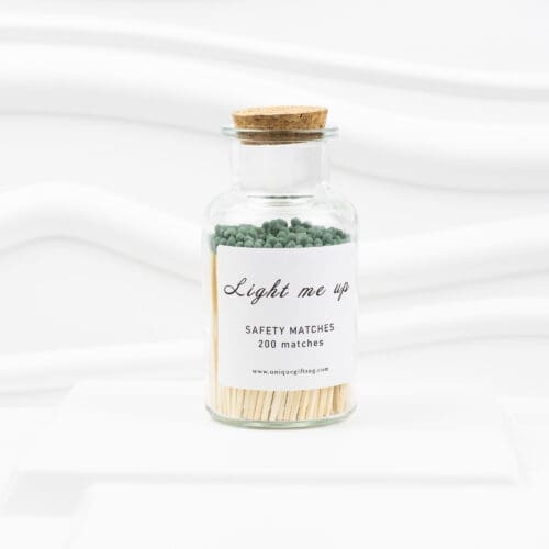 Glass Bottle Matches – 200 pcs, 7.5 cm, Sage Green Tips