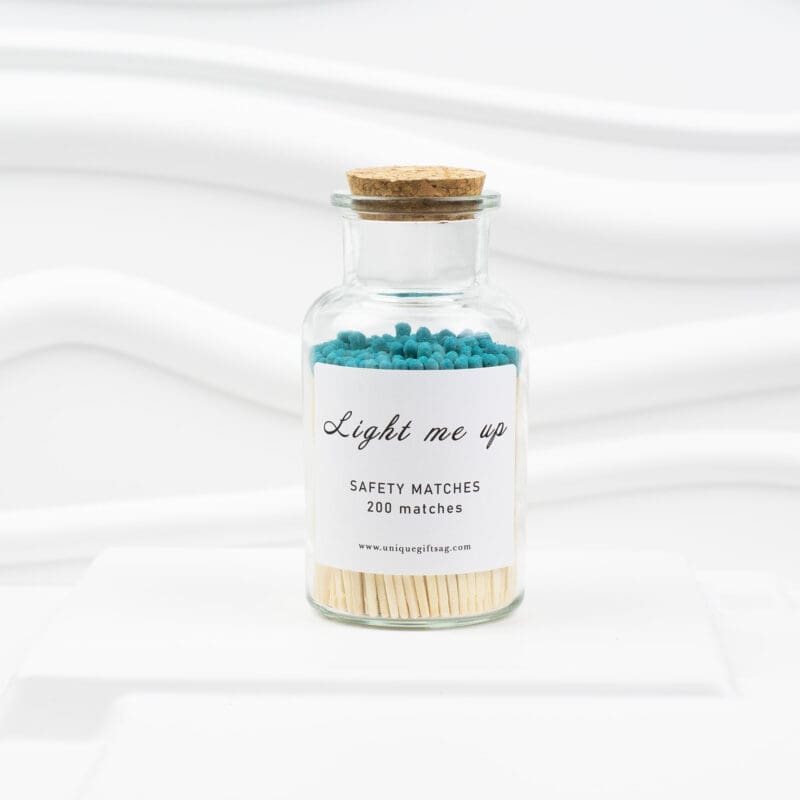 Light-Me-Up-Glass-200-7.5-cm-Teal-Tip Glass Bottle Matches – 200 pcs, 7.5 cm , Teal Tips